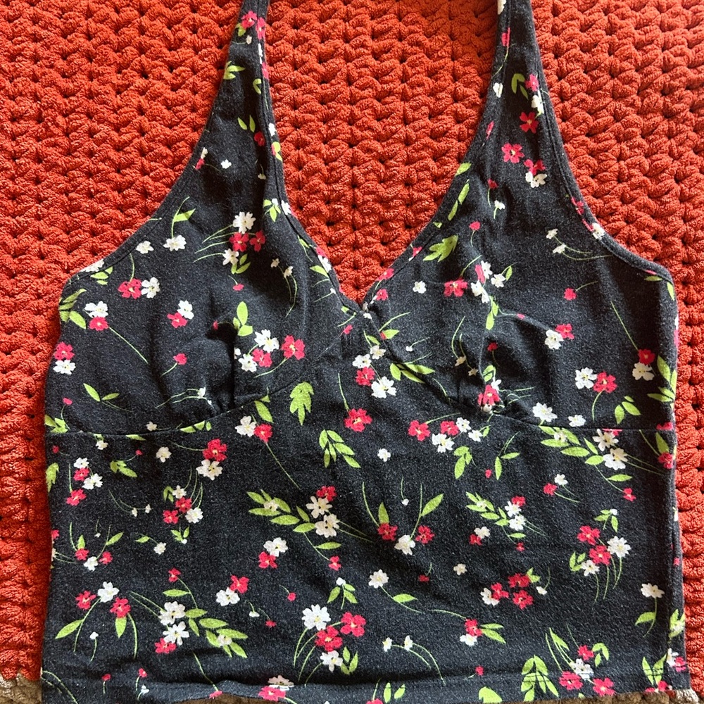 Ambiance Black and Pink Fitted Crop Tank Top